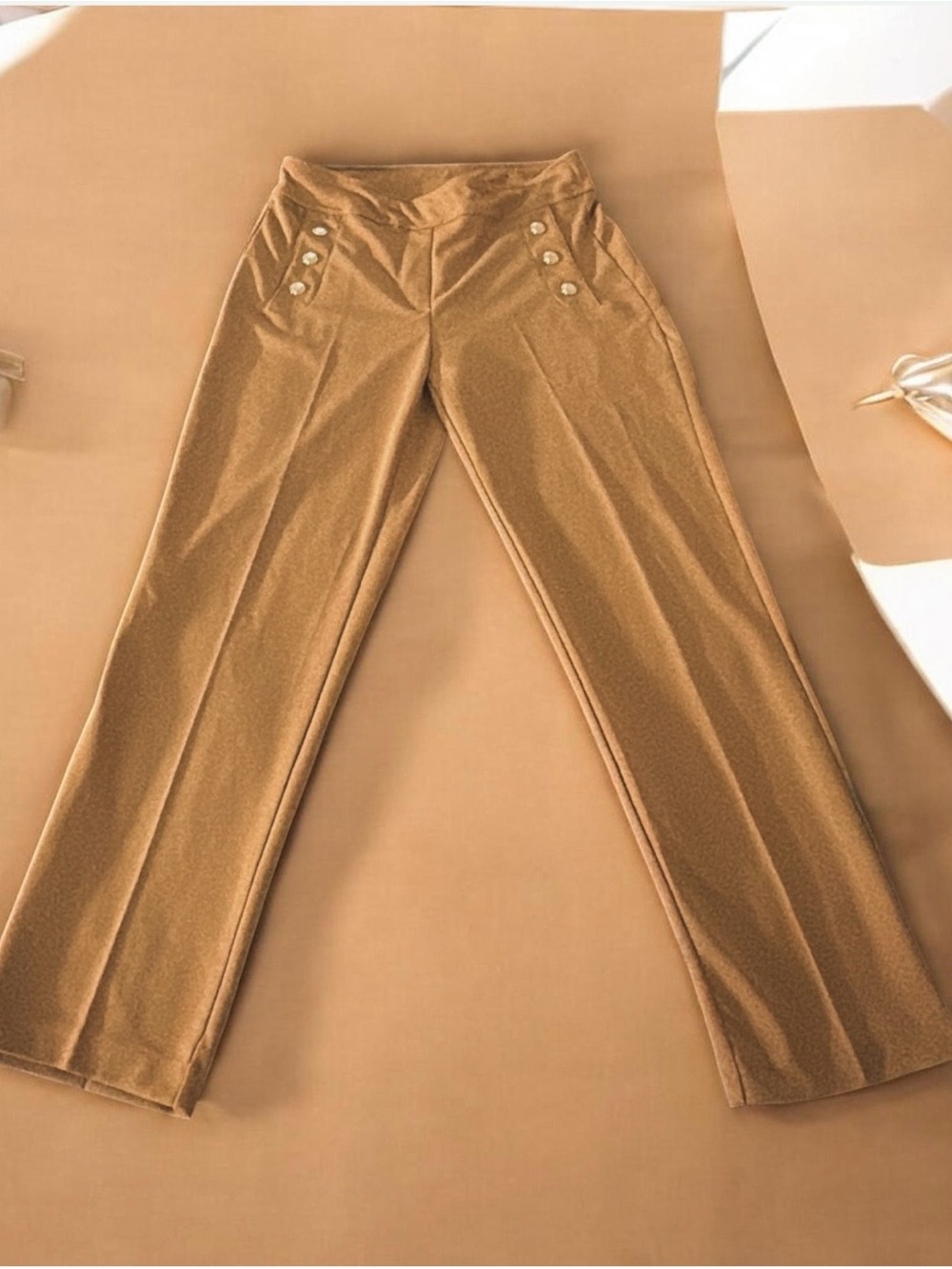 Zac & Rachel Mustard Gold Wide-Leg Button Detail Pants